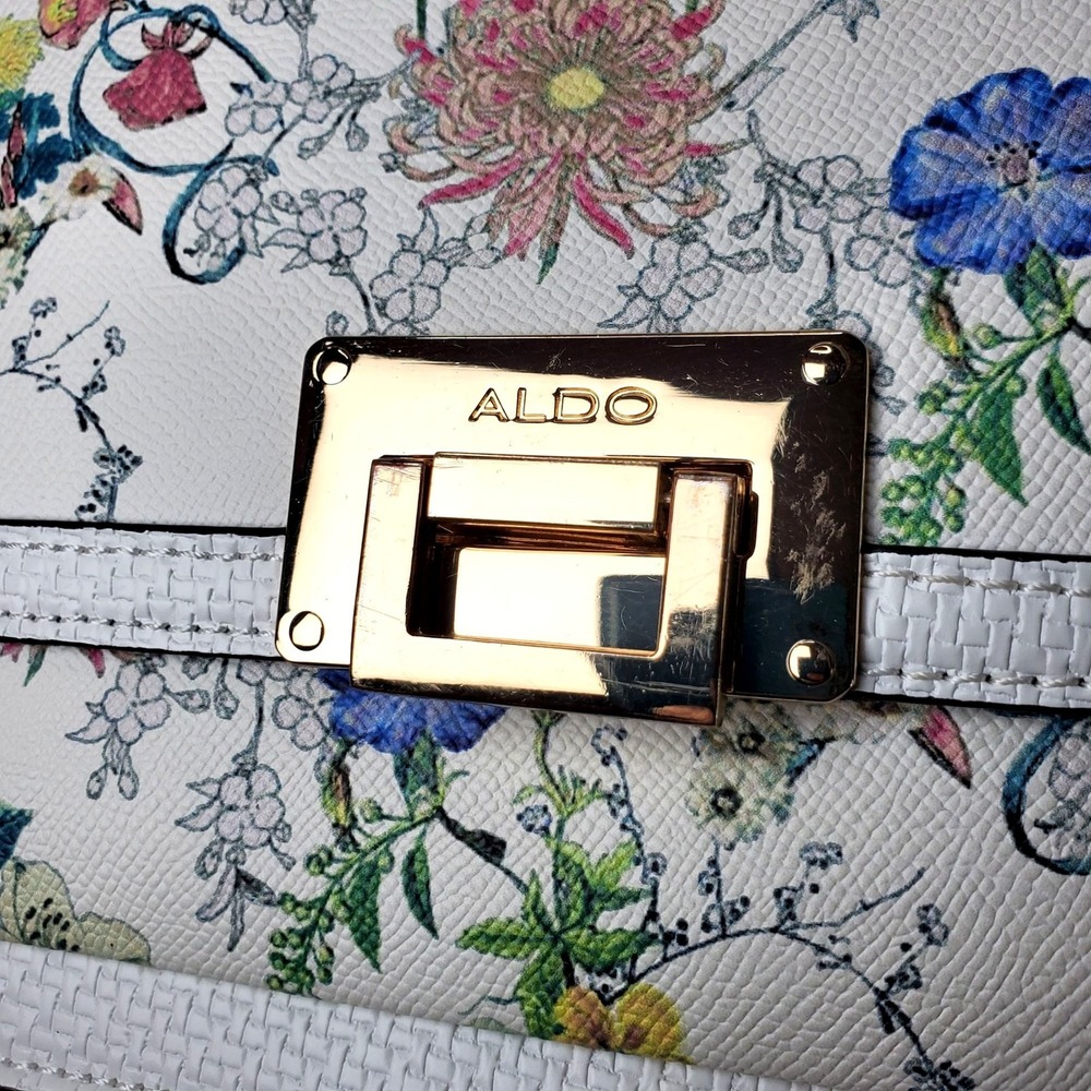 Aldo Floral White Top-Handle Crossbody Bag Gold Chain Strap *READ* - Picture 12 of 12